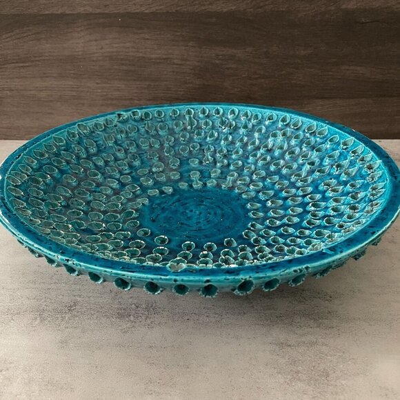 Aldo Londi Bitossi Lacrima Remini Blue 12.5" Ceramic Bowl Italy MCM Vintage RARE - Picture 1 of 9